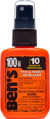 Ben’s 00067070 100  Odorless Scent 1.25 oz Spray Repels Ticks & Biting Insects Effective Up to 10 hrs