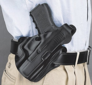DeSantis Gunhide 001BAB6Z0 Thumb Break Scabbard OWB Black Leather Belt Slide Compatible w/Glock 19/19X Belt 1.75″ Wide Right Hand