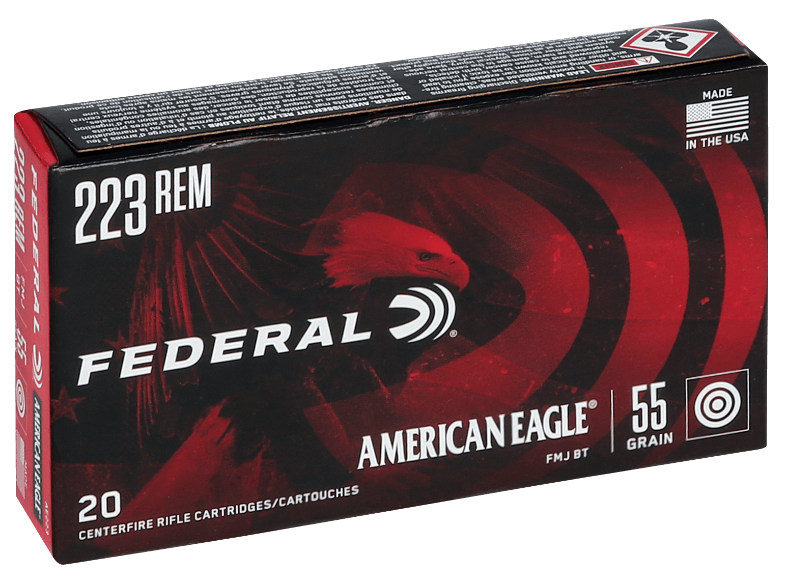Federal AE223 American Eagle Rifle 223Rem 55gr Full Metal Jacket Boat Tail 20rd Box Federal AE223 American Eagle Rifle 223Rem 55gr Full Metal Jacket Boat Tail 20rd Box