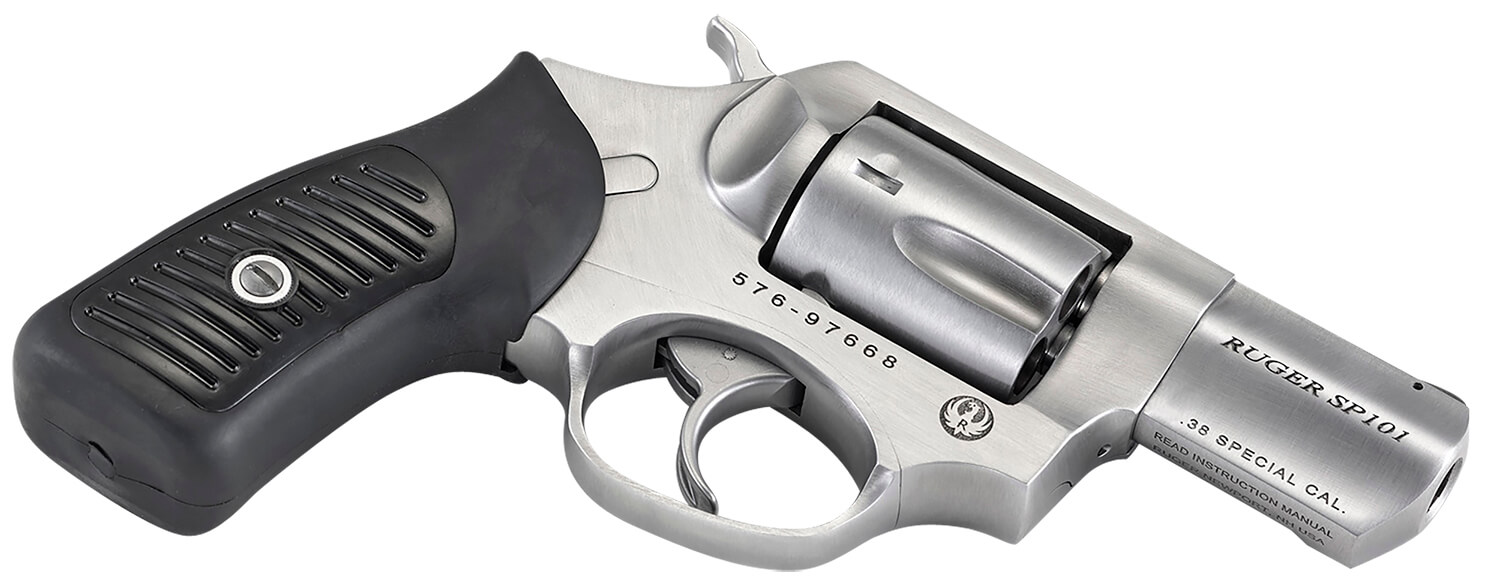 Ruger 5737 SP101 38 Special +P 5rd 2.25″ Satin Stainless Steel Barrel Cylinder & Frame Black Rubber Grip Transfer Bar Safety Exposed Hammer Ruger 5737 SP101 38 Special +P 5rd 2.25″ Satin Stainless Steel Barrel Cylinder & Frame Black Rubber Grip Transfer Bar Safety Exposed Hammer