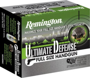 Remington Ammunition 28957 Ultimate Defense Full Size Handgun 40 S&W 165 gr Brass Jacket Hollow Point 20rd Box