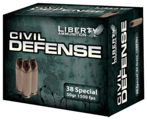 Liberty Ammunition LACD38025 Civil Defense Protection 38 Special 50 gr Lead-Free Fragmenting Hollow Point (LFFHP) 20rd Box Liberty Ammunition LACD38025 Civil Defense Protection 38 Special 50 gr Lead-Free Fragmenting Hollow Point (LFFHP) 20rd Box