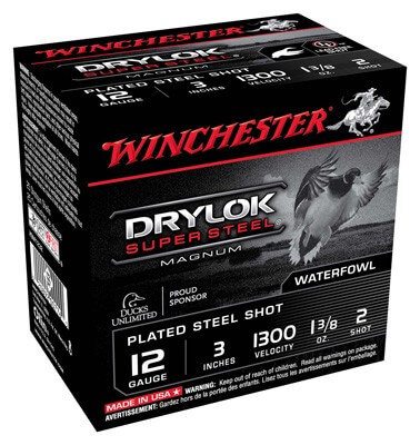 Winchester Ammo XSM1232 Drylok Super Steel Magnum 12 Gauge 3″ 1 3/8 oz 2 Shot 25rd Box
