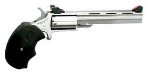 North American Arms MMTC Mini-Master *CA Compliant 22 LR or 22 WMR Caliber with 4″ Vent Rib Barrel  5rd Capacity Cylinder  Overall Stainless Steel  Finish  Finger Grooved Black Rubber Grip & Adjustable Sights Includes Cylinder