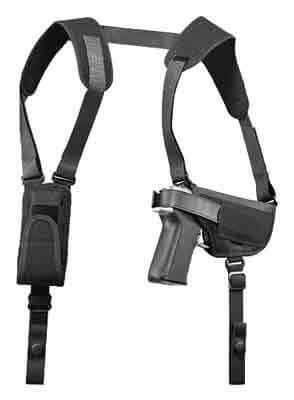 Uncle Mike’s 77160 Pro-Pak Horizontal Shoulder Holster Shoulder Size 16 Black Nylon Harness Fits Med/Large Semi Autos Fits 3.25-3.75″ Barrel Right Hand