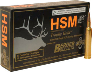 HSM 300WM168V Trophy Gold Extended Range 300 Win Mag 168 gr Berger Hunting VLD Match (BHVLDM) 20rd Box HSM 300WM168V Trophy Gold Extended Range 300 Win Mag 168 gr Berger Hunting VLD Match (BHVLDM) 20rd Box