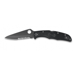 Spyderco C10PSBBK Endura 4 Lightweight 3.75″ Folding Clip Point Part Serrated Black TiCN VG-10 SS Blade Black  Textured FRN Handle Includes Pocket Clip