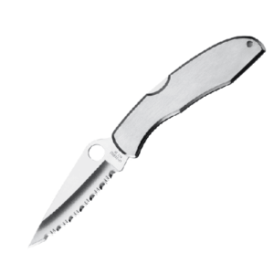 Spyderco C10S Endura 4  3.85″ Folding Clip Point Part Serrated VG-10 SS Blade Satin Stainless Steel Handle Includes Pocket Clip