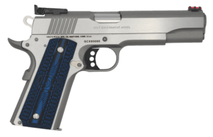Colt Mfg O5072GCL Gold Cup Lite  9mm Luger 8+1 5″ Stainless National Match Barrel  Stainless Steel Serrated Slide  Stainless Steel Frame w/Beavertail  Blue Scalloped G10 Grip  Ambidextrous