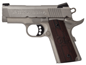 Colt Mfg O7000XE Defender  Compact 45 ACP 7+1 3″ Steel Barrel  Stainless Serrated Slide  Matte Stainless Aluminum Frame w/Beavertail  Black Cherry Tactical G10 Grips  Ambidextrous