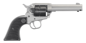 Ruger 2003 Wrangler 22 LR 6 Shot 4.62″ Silver Cerakote Silver Cerkoate Aluminum Frame & Cylinder Black Checkered Polymer Grips