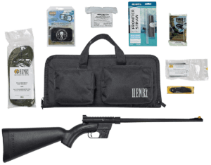 Henry H002BSGB U.S. Survival Pack AR-7 Full Size 22 LR 8+1 16.13″ Black Steel Barrel & Receiver  Blade Front/Adjustable Peep Rear Sights  Black Synthetic Stock w/3 Mag Storage Capacity  Includes Grab & Go Pack