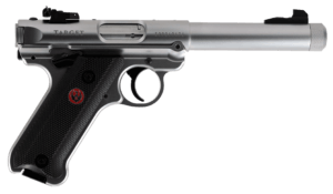Ruger 40126 Mark IV Target 22 LR 10+1 5.50 Overall Satin Stainless Steel Threaded/Bull Barrel  Slide  & Frame  Black Checkered Polymer Grips”