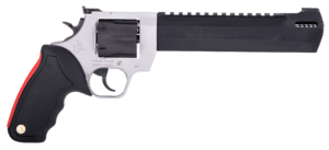 Taurus 2440085RH Raging Hunter  44 Rem Mag Caliber with 8.37″ Black Anodized Finish Picatinny Rail/Ported Barrel  6rd Capacity Matte Black Oxide Finish Cylinder  Matte Stainless Finish Steel Frame & Black Rubber with Integrated Red Cushion Insert Grip