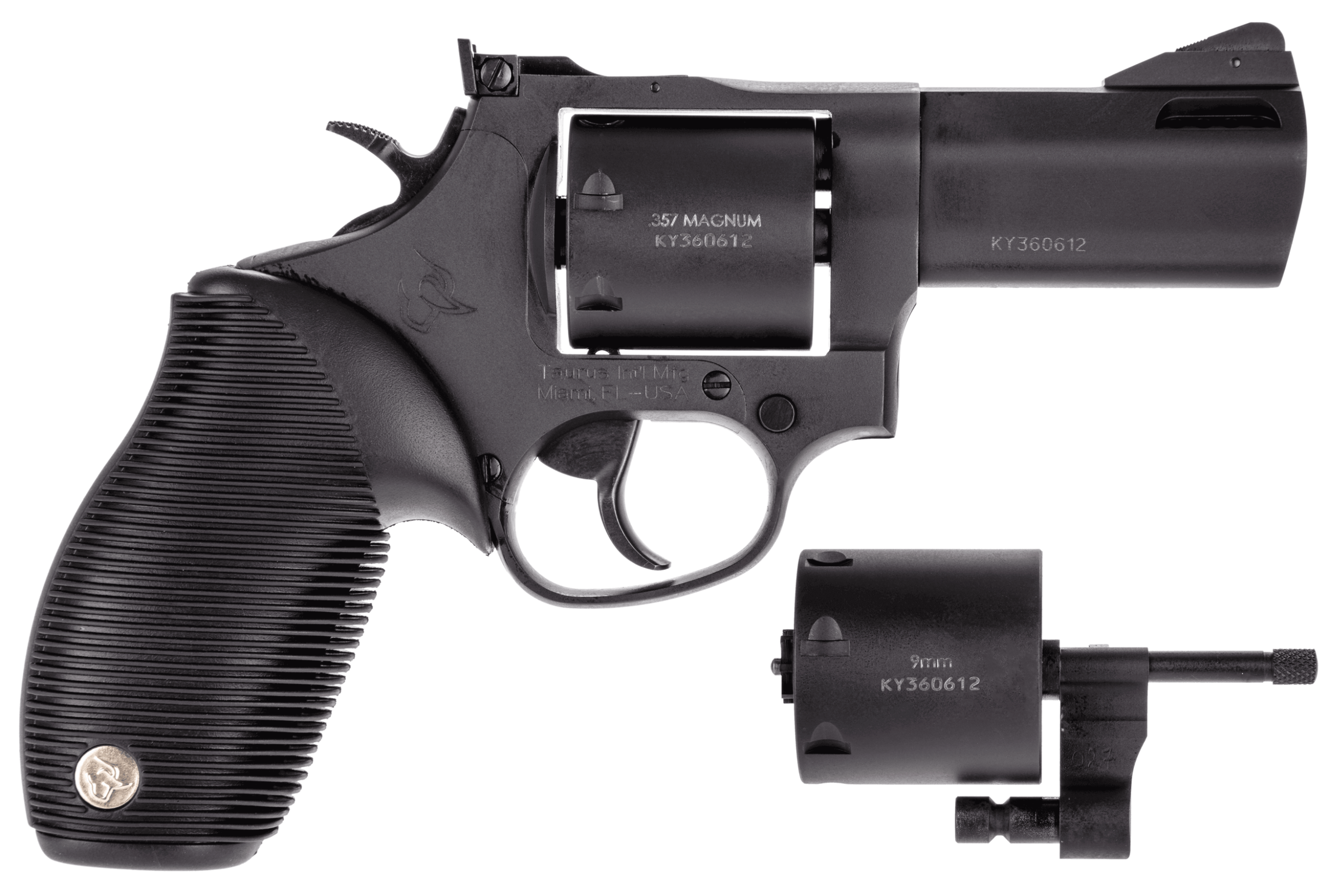 Taurus 2692031 692 9mm Luger 38 Special +P or 357 Mag Caliber with 3" Ported Barrel 7rd Capacity Cylinder Overall Matte Black Finish Steel & Black Ribber Grip Includes 2 Cylinders