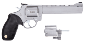 Taurus 2692069 692  9mm Luger  38 Special +P or 357 Mag Caliber with 6.50″ Vent Rib Barrel  7rd Capacity Cylinder  Overall Matte Finish Stainless Steel & Black Ribber Grip Includes 2 Cylinders