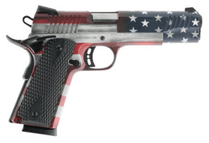 Citadel CIT45FSPUSA M1911 Government 45 ACP 8+1  5″ Stainless Steel Barrel  American Flag Cerakote Serrated Steel Slide  Steel Frame w/Beavertail  Ambidextrous