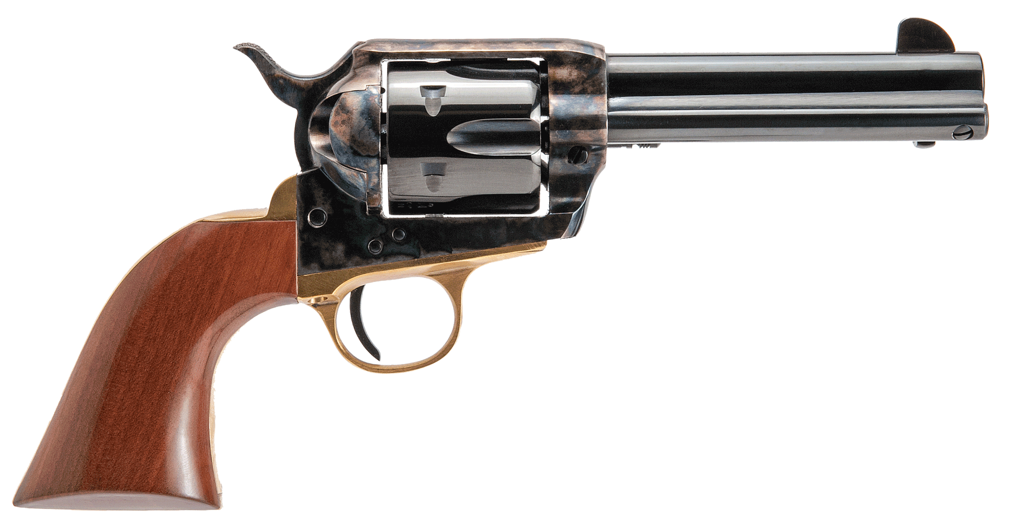 Cimarron PPP45 Pistolero 45 Colt (LC) 6 Shot 4.75" Blued Barrel & Cylinder Wide Front Sight Color Case Hardened Steel Frame Brass Backstop & Trigger Guard Walnut Grip