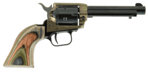 Heritage Mfg RR22CH4 Rough Rider  22 LR 6 Shot  4.75″ Black Oxide Steel Barrel  Simulated Case Hardened Zinc Alloy Frame  Black Oxide Cylinder  Camo Laminate Grip  Manual Safety  Exposed Hammer