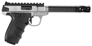 Smith & Wesson 12080 Performance Center SW22 Victory Target Full Size Frame 22 LR  10+1 6" Black Carbon Fiber Target w/Custom Muzzle Barrel  Satin Stainless Serrated Slide & Frame  Black Tandemkross Grip  Picatinny Rail   Thumb Safety
