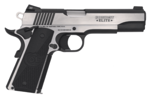 Colt Mfg O1072CE Combat Elite Government 9mm Luger 9+1 5″ Stainless National Match Barrel  Stainless Steel Serrated Slide  Two-Tone Elite Stainless Steel Frame w/Beavertail  Black Scalloped G10 Grip  Ambidextrous