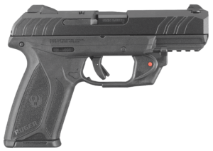 Ruger 3816 Security-9  9mm Luger 15+1 4″ Black Alloy Steel Barrel  Black Oxide Serrated Alloy Steel Slide  Black Polymer Frame w/Picatinny Rail  Black Textured Polymer Grip  Viridian E-Series Red Laser  Right Hand