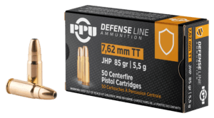 PPU PPD7T Defense  7.62x25mm Tokarev 85 gr Jacket Hollow Point 50rd Box