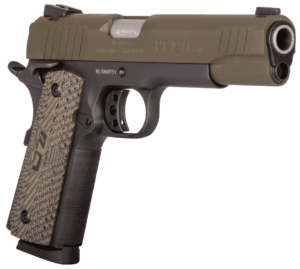 Taurus 1191101MGVZ 1911  Full Size Frame 45 ACP 8+1 5″ Matte Stainless Steel Barrel  Mil-Spec Green Cerakote Serrated Steel Slide  Matte Black Steel Frame w/Beavertail  Brown VZ Operator II Grip  Right Hand