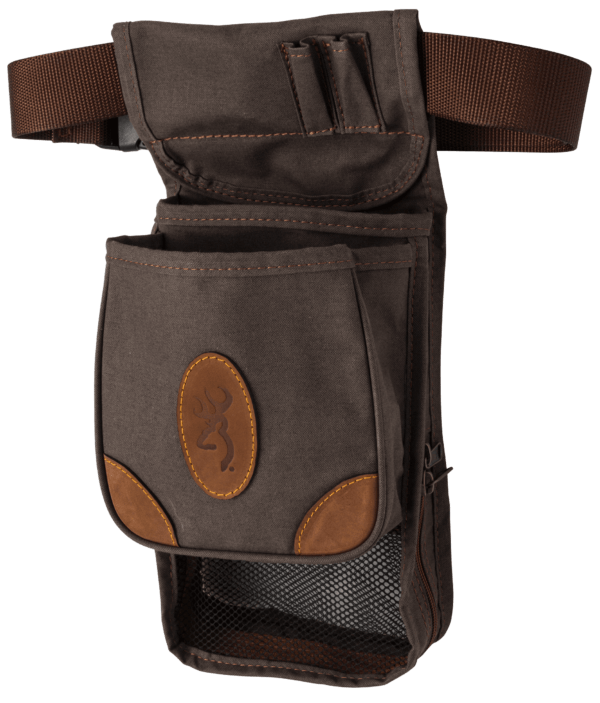 Browning 121388693 Lona Deluxe Shell Pouch Flint Canvas/Leather Belt Mount Adjustable Belt