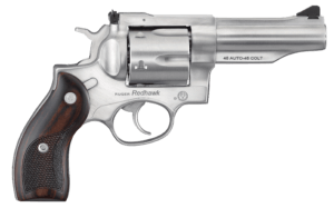 Ruger 5050 Redhawk  45 ACP/45 Long Colt 6rd  4.20″ Satin Stainless Steel Barrel  Cylinder & Frame  Lasered Hardwood Grip  Exposed Hammer