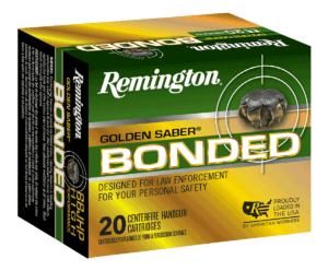 Remington Ammunition 29341 Golden Saber Bonded  9mm Luger +P 124 gr Bonded Brass Jacketed Hollow Point 20rd Box