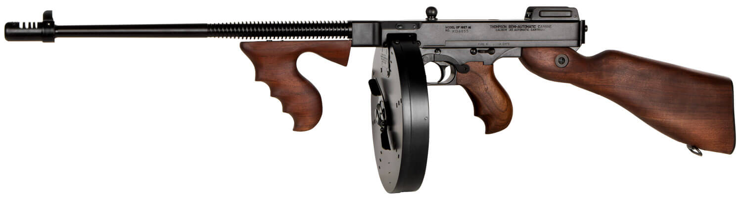Thompson T5100D 1927A-1 45 ACP Caliber with 16.50″ Barrel 20+1 Capacity (Stick) 100+1 Capacity (Drum) Blued Metal Finish American Walnut Stock Wood Grip Right Hand Thompson T5100D 1927A-1 45 ACP Caliber with 16.50″ Barrel 20+1 Capacity (Stick) 100+1 Capacity (Drum) Blued Metal Finish American Walnut Stock Wood Grip Right Hand
