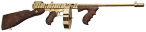 Thompson T150DTGTS 1927A-1 Deluxe 45 ACP Caliber with 16.50ā³ Barrel 20+1 Capacity (Stick) 50+1 Capacity (Drum) Gold w/Tiger Stripe Metal Finish American Walnut Stock Wood Grip Right Hand Thompson T150DTGTS 1927A-1 Deluxe 45 ACP Caliber with 16.50ā³ Barrel 20+1 Capacity (Stick) 50+1 Capacity (Drum) Gold w/Tiger Stripe Metal Finish American Walnut Stock Wood Grip Right Hand