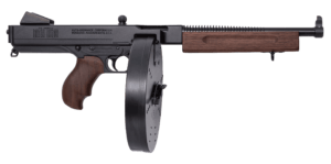 Thompson TA5100D 1927A-1 Lightweight Deluxe 45 ACP Caliber with 10.50ā³ Barrel 100rd Capacity (Drum) Black Hard Coat Anodized Metal Finish American Walnut Grip Right Hand Thompson TA5100D 1927A-1 Lightweight Deluxe 45 ACP Caliber with 10.50ā³ Barrel 100rd Capacity (Drum) Black Hard Coat Anodized Metal Finish American Walnut Grip Right Hand