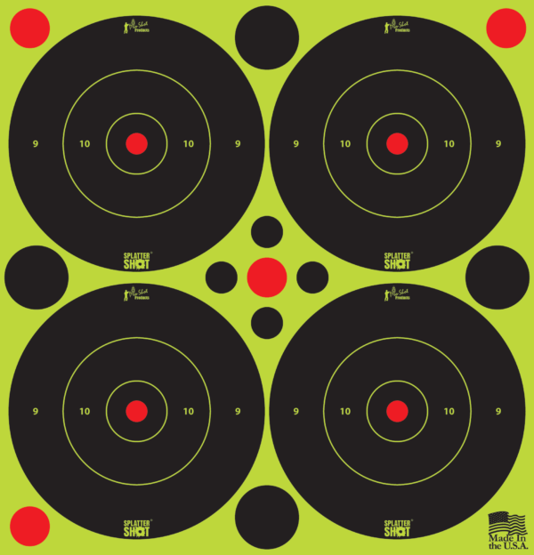 Pro-Shot 3BGREEN48 SplatterShot  Black/Green Self-Adhesive Paper Impact Enhancement 3″ Bullseye 144 Targets/12 Sheets Includes Pasters