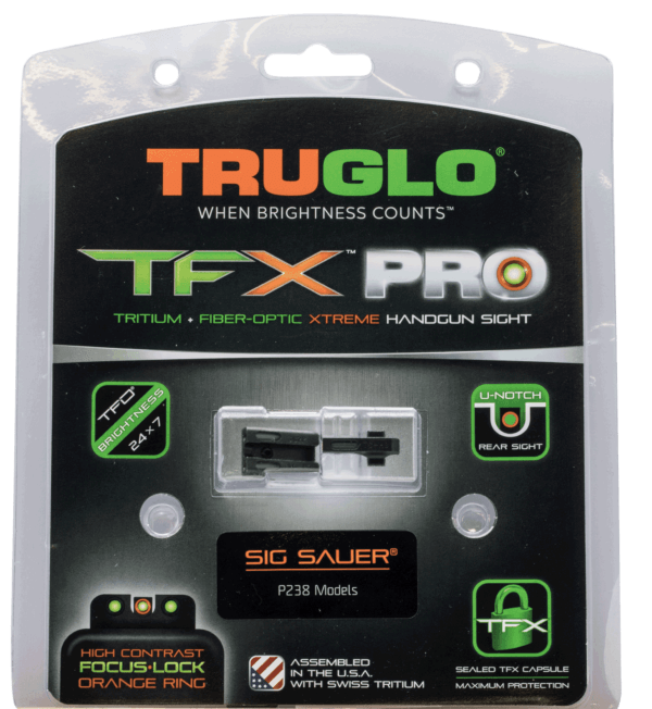TruGlo TG13SG3PC TFX Pro  Black | Green Tritium & Fiber Optic Orange Outline Front Sight Green Tritium & Fiber Optic Rear Sight