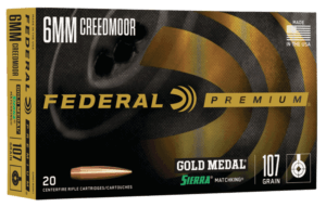 Federal GM6CRDM1 Premium Gold Medal 6mmCreedmoor 107gr Sierra MatchKing BTHP 20rd Box