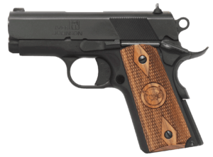 Iver Johnson Arms THRASHER9 Thrasher Officer 9mm Luger 8+1 3.12″ Black Steel Barrel Matte Black Serrated Steel Slide & Frame w/Beavertail Walnut Grip Iver Johnson Arms THRASHER9 Thrasher Officer 9mm Luger 8+1 3.12″ Black Steel Barrel Matte Black Serrated Steel Slide & Frame w/Beavertail Walnut Grip