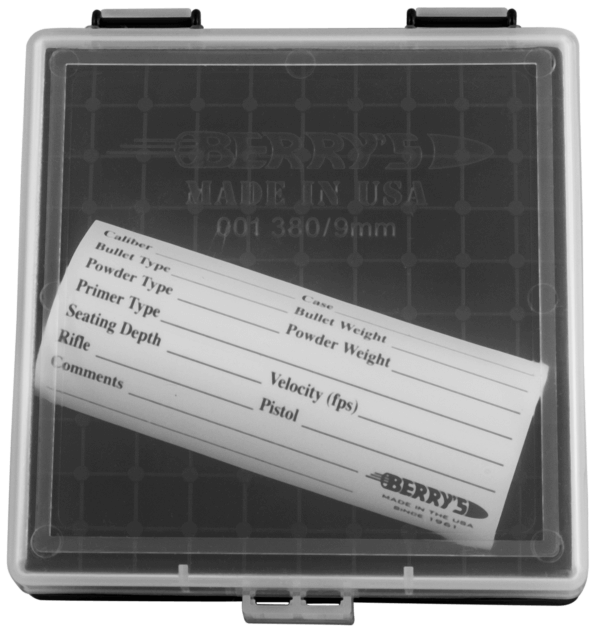 Berry’s 87412 Ammo Box  380 ACP/9mm Luger Clear/Black Polypropylene 100rd