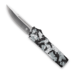 CobraTec Knives WDCCTLWDNS Lightweight  3.25″ OTF Drop Point Plain D2 Steel Blade/Winter Digi Camo Aluminum Handle Includes Pocket Clip