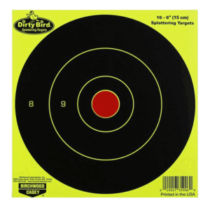 Birchwood Casey 35906 Dirty Bird  6″ Bullseye Paper Hanging Pistol/Rifle Black/Yellow 16 Per Pkg