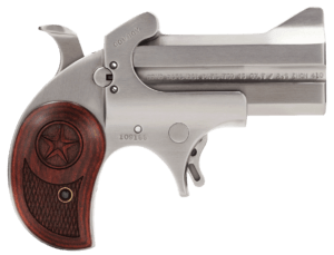 Bond Arms BACD Cowboy Defender 45 Colt (LC)/410 Gauge 2rd 3″ Barrel  Stainless Metal Finish  Blade Front/Fixed Rear Sights  Laminated Rosewood Grip  No Trigger Guard  Manual Safety