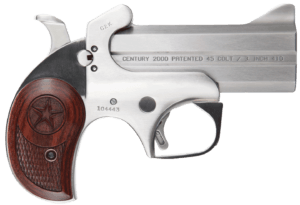 Bond Arms BAC2K Century 2000 45 Colt (LC)/410 Gauge 2rd 3.50″  Stainless Steel Double Barrel & Frame  Auto Extractor & Rebounding Hammer  Blade Front/Fixed Rear Sights  Rosewood Grip  Manual Safety