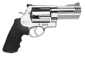 Smith & Wesson 163504 Model 500  500 S&W Mag Stainless Steel 4″ Threaded Barrel & 5rd Cylinder  Satin Stainless Steel X-Frame  Includes Two Muzzle Brakes & Two Compensators  Internal Lock