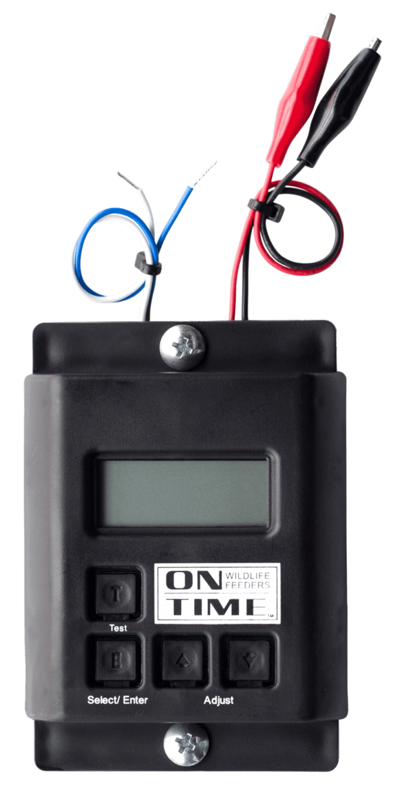 On Time 00503 Digital Timer Replacement LCD Display  Adjustable Motor  Operates on 6 or 12 Volt Batteries  Features 6 Feedings with 1-30 Second Run Time  Compatible with Most Brand Feeders