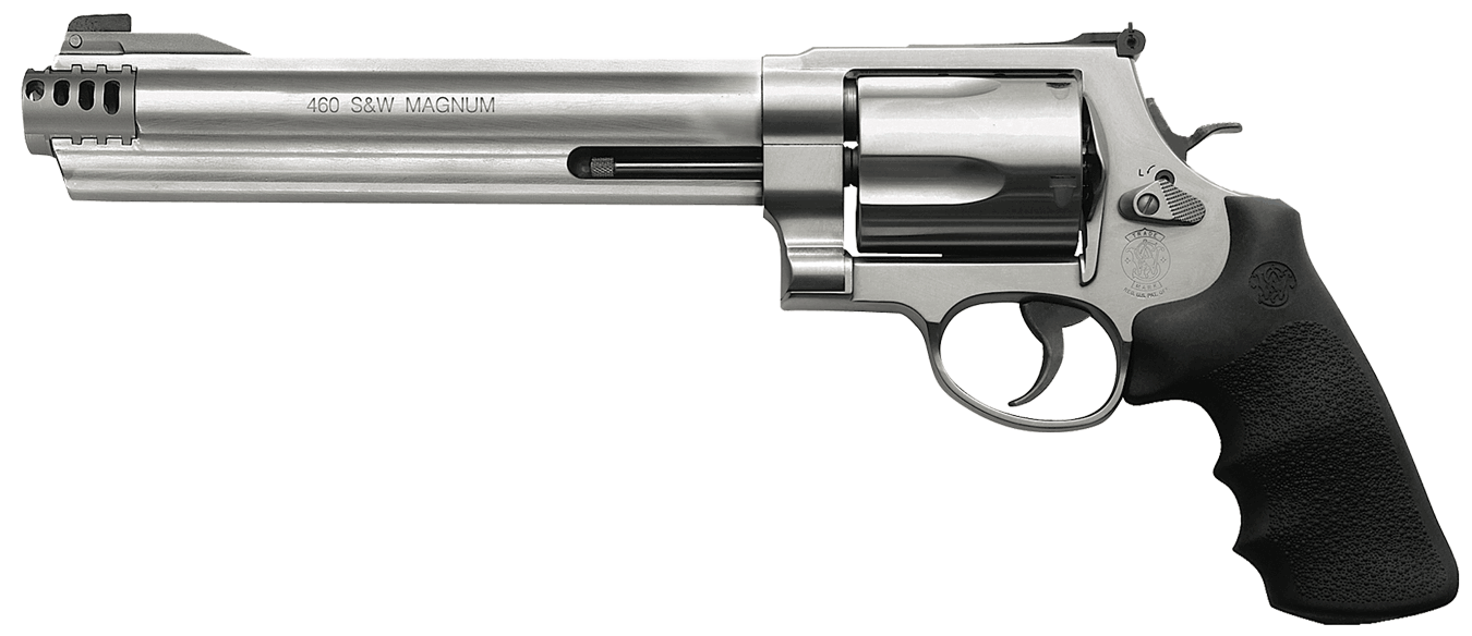 Smith & Wesson 163460 Model 460 XVR Extra Large Frame 460 S&W Mag 5rd 8.38″ Satin Stainless Steel w/Interchangeable Compensator Barrel Satin Stainless Cylinder & Frame Black Finger Groove Grip Exposed Hammer Smith & Wesson 163460 Model 460 XVR Extra Large Frame 460 S&W Mag 5rd 8.38″ Satin Stainless Steel w/Interchangeable Compensator Barrel Satin Stainless Cylinder & Frame Black Finger Groove Grip Exposed Hammer