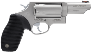 Taurus 2441039T Judge Compact Frame 45 Colt (Long Colt) 410 Bore 5rd 3" Matte Stainless Steel Barrel Cylinder & Frame Fiber Optic Front Sight Extended Ejector Rod Black Finger Groove Grip Transfer Bar Safety Exposed Hammer