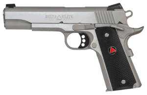 Colt Mfg O2020XE Delta Elite Government 10mm Auto 8+1 5″ Steel Barrel  Stainless Steel Serrated Slide & Frame w/Beavertail  Black Polymer w/Delta Medallions Grips  Ambidextrous
