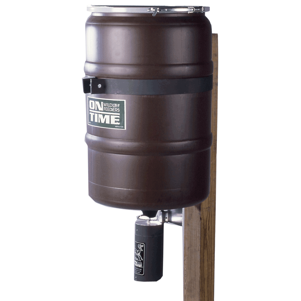 On Time 50003 Elite Lifetime Fish Feeder Combo 25 Gallon Capacity Built-In Agitator Rod Steel Band with Welded Bracket On Time 50003 Elite Lifetime Fish Feeder Combo 25 Gallon Capacity Built-In Agitator Rod Steel Band with Welded Bracket