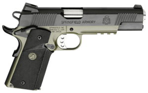 Springfield Armory PX9105MLCA18 1911 Loaded Marine Corps Operator *CA Compliant 45 ACP 7+1  5″ Match Grade Barrel  Black Cerakote Serrated Steel Slide  OD Green Cerakote Steel Frame w/Beavertail & Picatinny Rail  Pachmayr Wraparound Rubber Grip